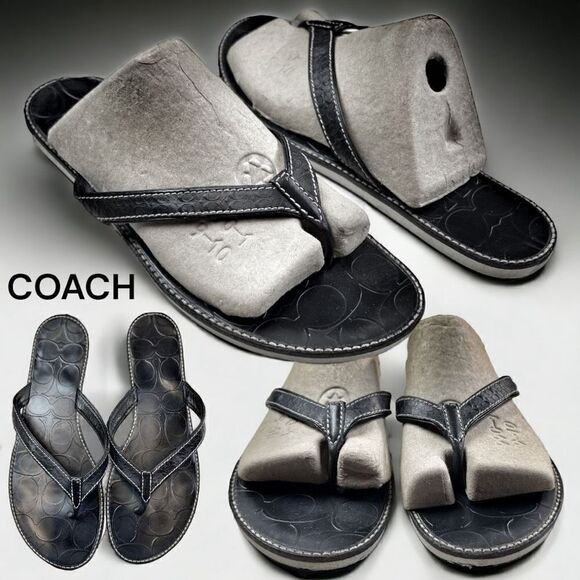 Coach Women's Signature C Debbie Leather Slide Flip Flop Sandals Black Size 9 - Picture 1 of 6